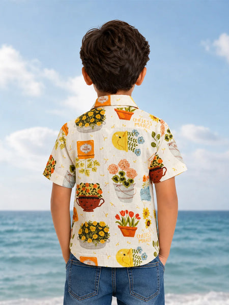 Boys Nature Print Half Sleeve Shirt