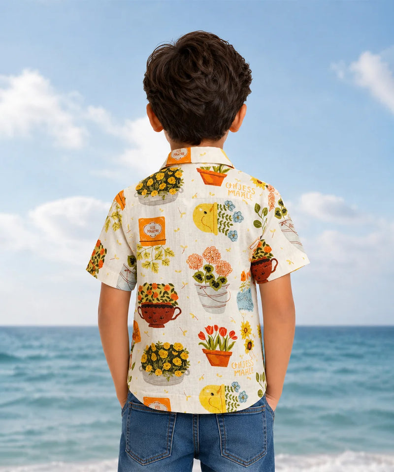 Boys Nature Print Half Sleeve Shirt