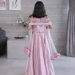 back view of onion pink lehenga set for girls 