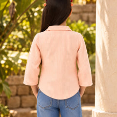 Girls' peach shirt style crop top for birthday parties, Devils N Angels Jaipur, view 5