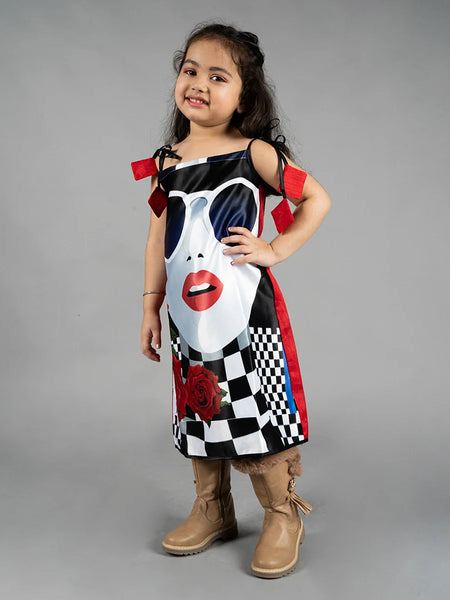  It is a multi Colored straight-fit digital print birthday girl frock that comes with a back zip closure for girls.