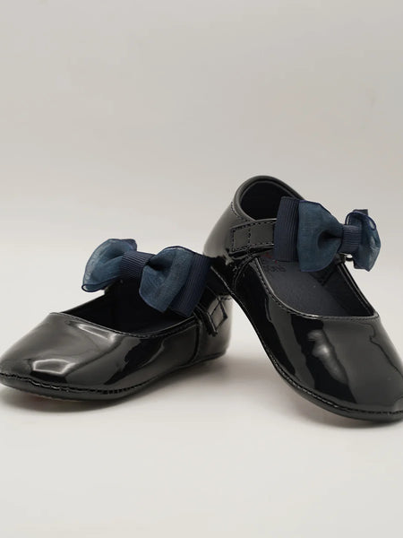 Infant Girls' Shiny Navy Party Shoes with Elegant Bow (0–3 Years) – Jaipur