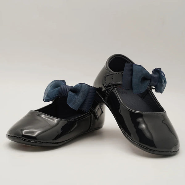 Infant Girls' Shiny Navy Party Shoes with Elegant Bow (0–3 Years) – Jaipur