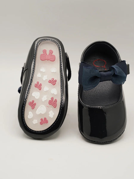 Infant Girls' Shiny Navy Party Shoes with Elegant Bow (0–3 Years) – Jaipur