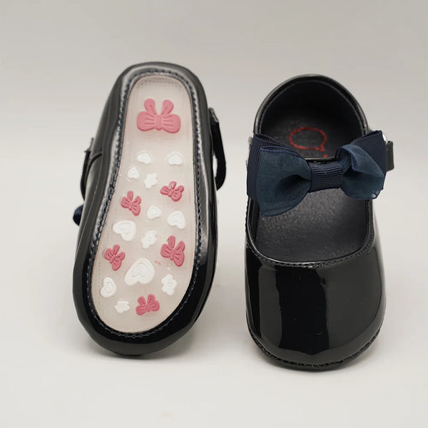 Infant Girls' Shiny Navy Party Shoes with Elegant Bow (0–3 Years) – Jaipur