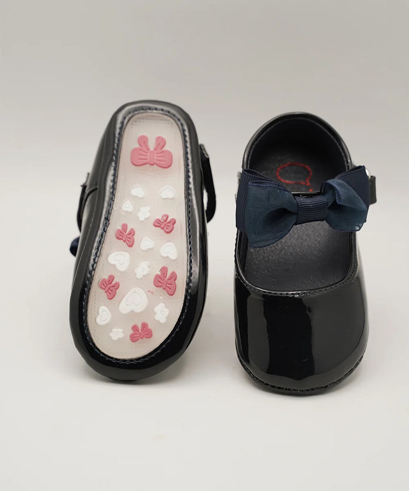 Infant Girls' Shiny Navy Party Shoes with Elegant Bow (0–3 Years) – Jaipur