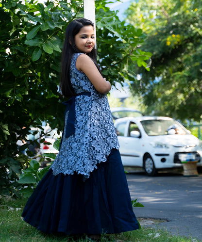 Navy Colored Party Gown for Girls
