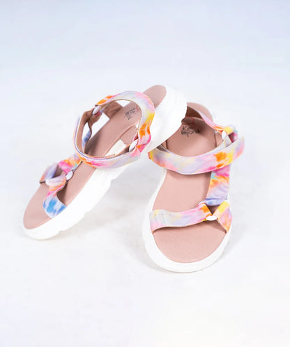 Multi Colored Printed Party Sandals for Girls