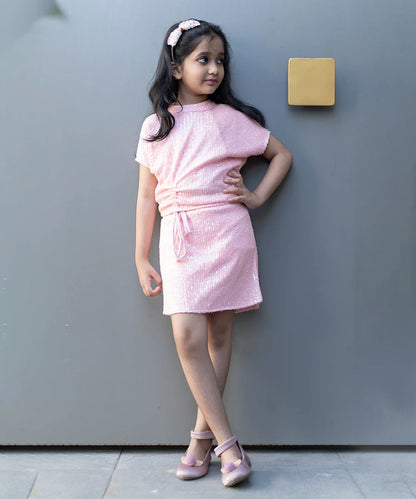 Peach Colored Sequin Skirt Set for Party for Girls