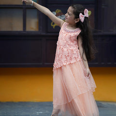 Peach Colored Laced Party Gown for Girls
