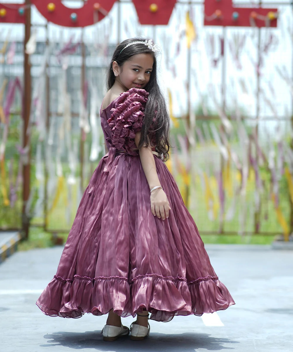 Wine Colored Birthday Gown for Girls