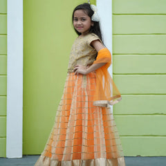 Girls Beige & Orange Lehenga Gown with Dupatta – Party Wear Jaipur