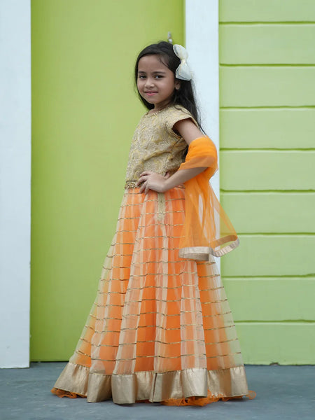 Girls Beige & Orange Lehenga Gown with Dupatta – Party Wear Jaipur
