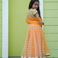 Girls Beige & Orange Lehenga Gown with Dupatta – Party Wear Jaipur