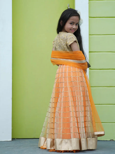 Girls Beige & Orange Lehenga Gown with Dupatta – Party Wear Jaipur