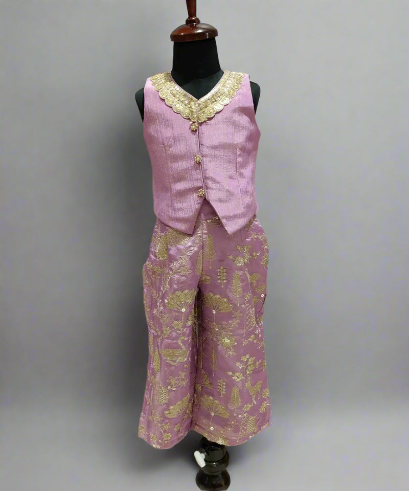 Gajari color Heavy Embroidered Palazzo Set for Girls