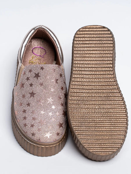 Girls' Star Print Rose Gold Slip-On Sneakers (Ages 1–8 Years) – Jaipur