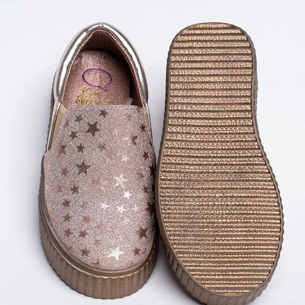 Girls' Star Print Rose Gold Slip-On Sneakers (Ages 1–8 Years) – Jaipur