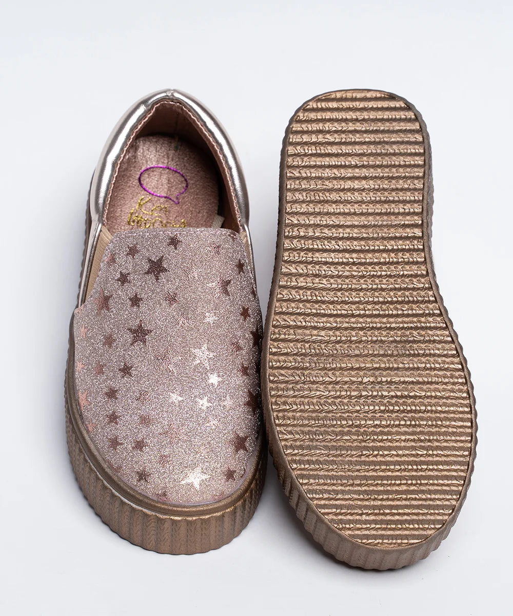 Girls' Star Print Rose Gold Slip-On Sneakers (Ages 1–8 Years