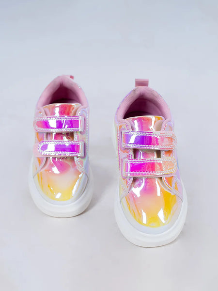 Shimmering pink girls' sneakers with Velcro straps, Jaipur, ages 1–8 years