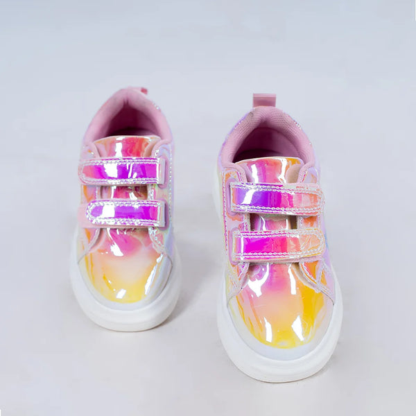 Shimmering pink girls' sneakers with Velcro straps, Jaipur, ages 1–8 years