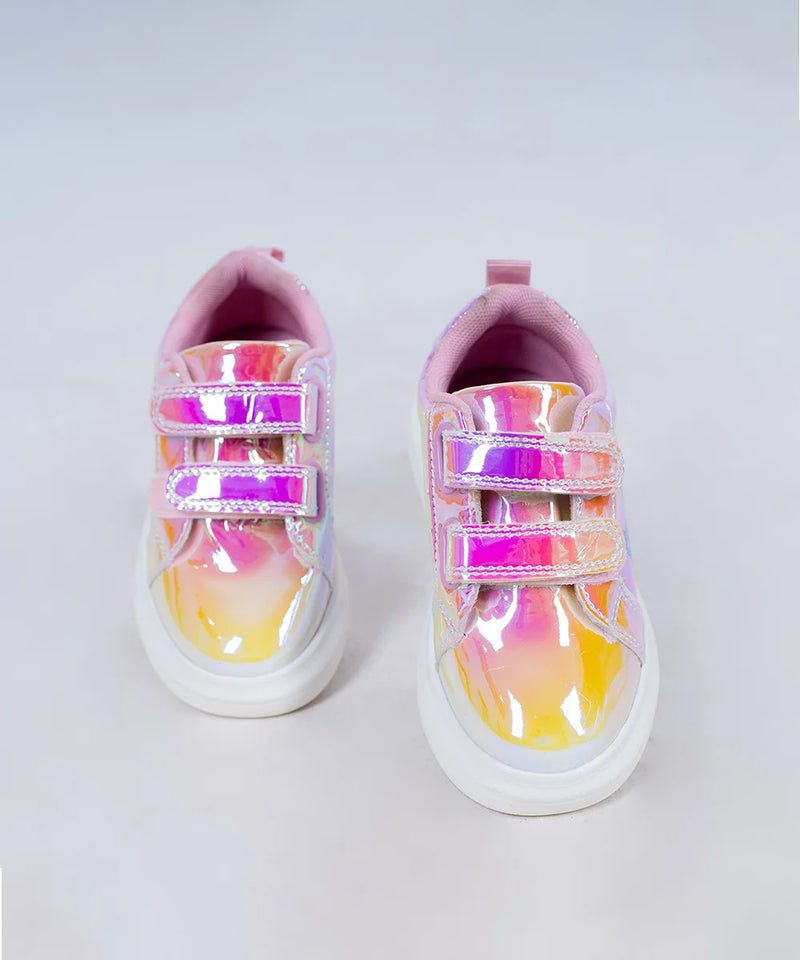 Shimmering pink girls' sneakers with Velcro straps, Jaipur, ages 1–8 years