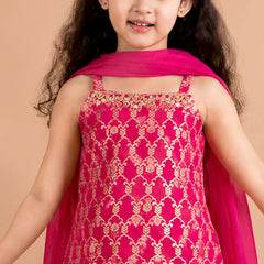 Girls ethnic sharara set with flared sharara and dupatta.