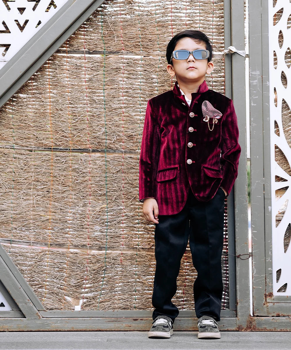Maroon Velvet Jodhpuri Suit set for Weddings