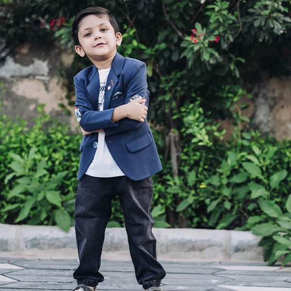 casual navy blue blazer set for boys 