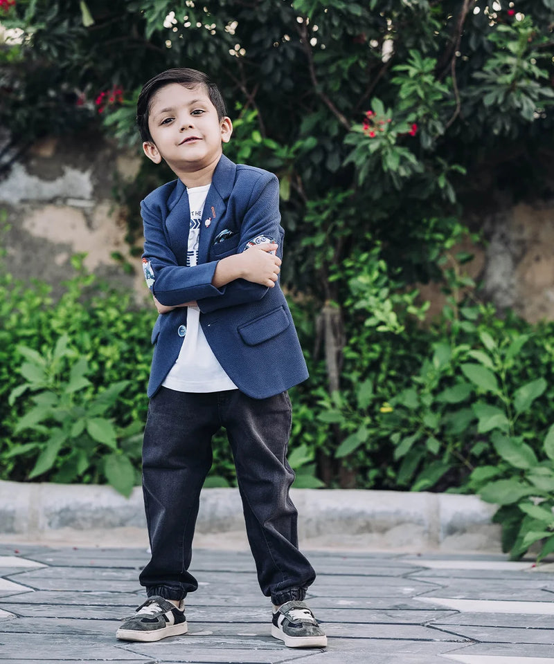 casual navy blue blazer set for boys 