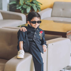 designer navy blue jodhpuri suit set for baby boys