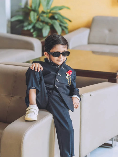 designer navy blue jodhpuri suit set for baby boys