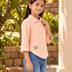 Trendy peach full sleeve crop top for girls, Devils N Angels Jaipur, view 4