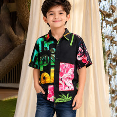 Boys Palm Tree Print Half Sleeve Shirt