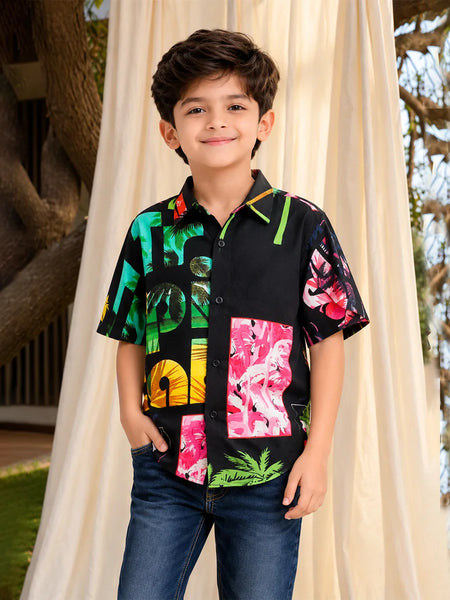 Boys Palm Tree Print Half Sleeve Shirt