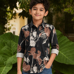 Boys Black Floral Printed Shirt