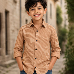 Boys Beige Textured Birthday Shirt