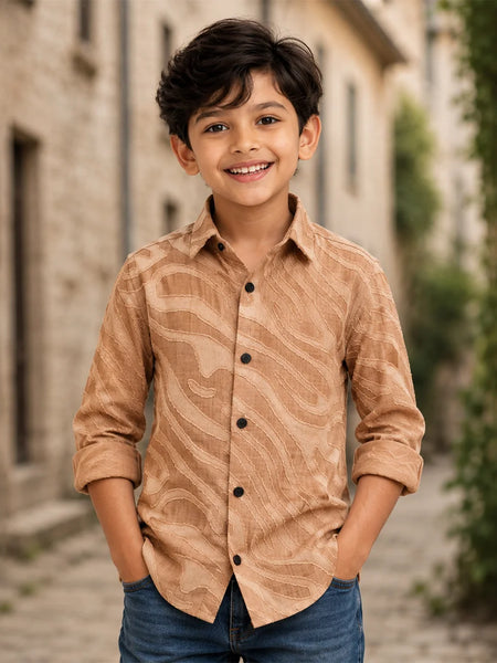 Boys Beige Textured Birthday Shirt