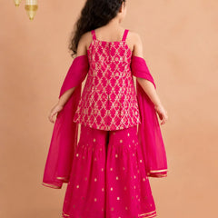 Traditional rani pink kurta and sharara set for girls.