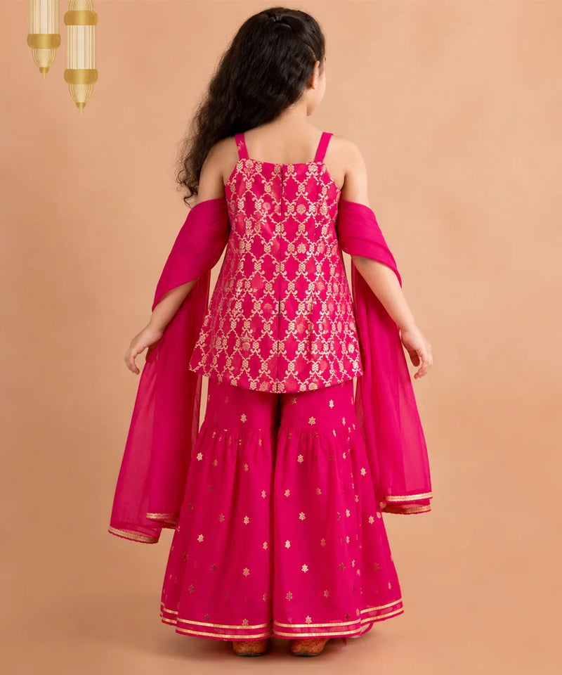 Traditional rani pink kurta and sharara set for girls.