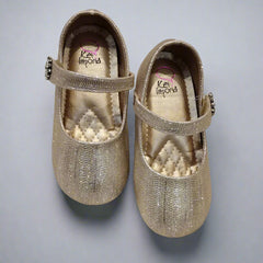 Kids' metallic gold party flats with quilted insole and classic strap, perfect for events in Jaipur