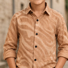Boys Beige Textured Birthday Shirt
