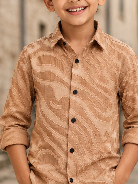 Boys Beige Textured Birthday Shirt