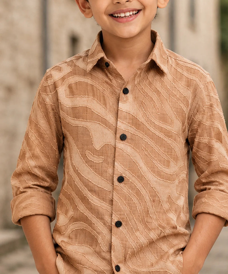 Boys Beige Textured Birthday Shirt
