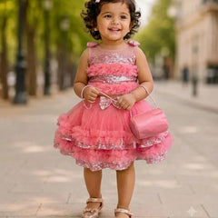 Devils N Angels Pink Sequin Top & Layered Skirt Set for Girls 0–9 Months | Jaipur