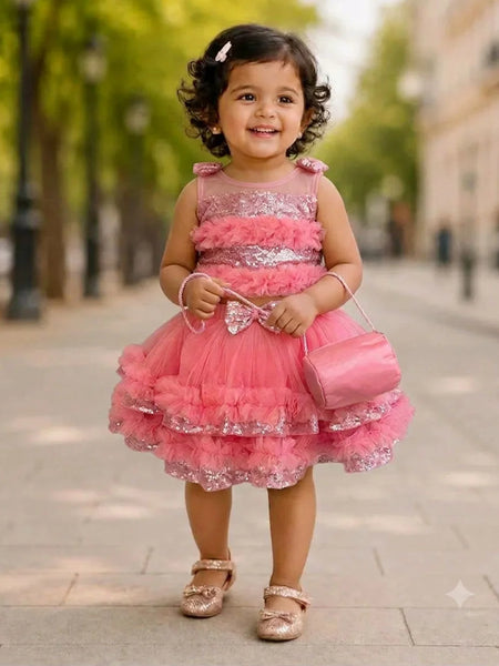 Devils N Angels Pink Sequin Top & Layered Skirt Set for Girls 0–9 Months | Jaipur