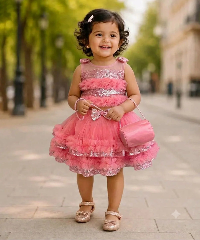 Devils N Angels Pink Sequin Top & Layered Skirt Set for Girls 0–9 Months | Jaipur