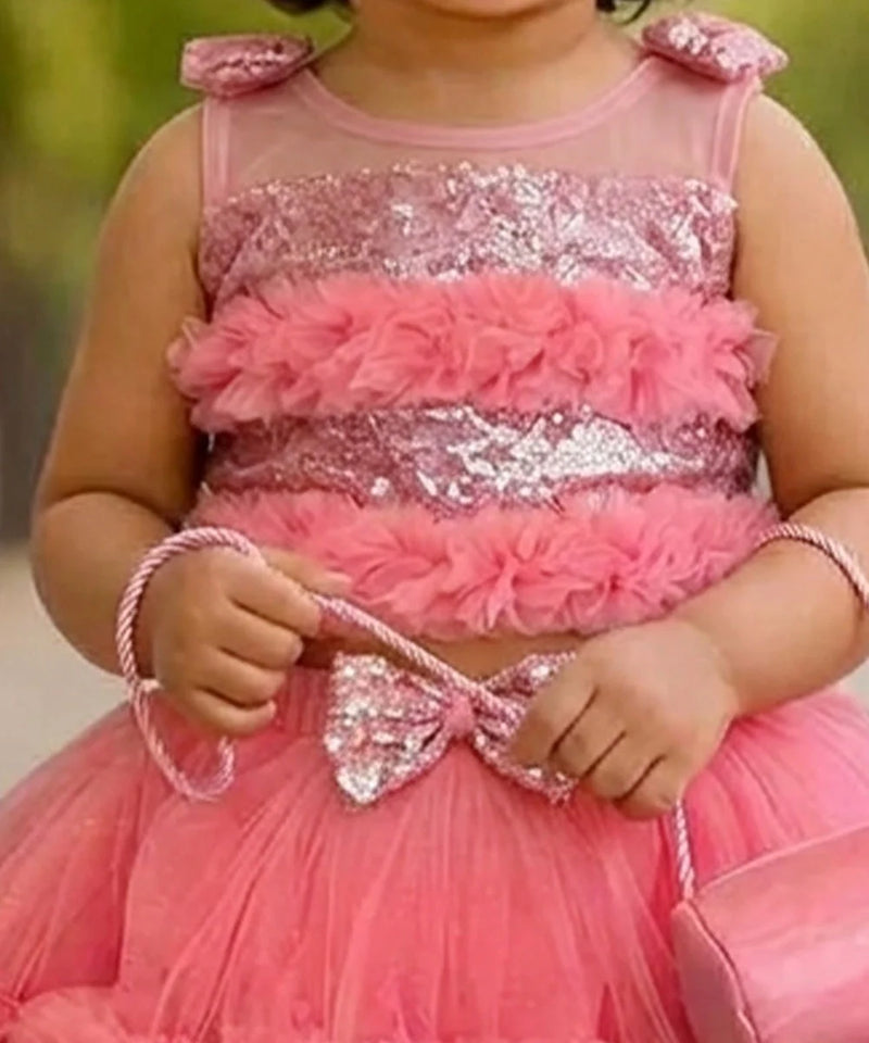 Devils N Angels Pink Sequin Top & Layered Skirt Set for Girls 0–9 Months | Jaipur