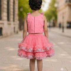 Devils N Angels Pink Sequin Top & Layered Skirt Set for Girls 0–9 Months | Jaipur