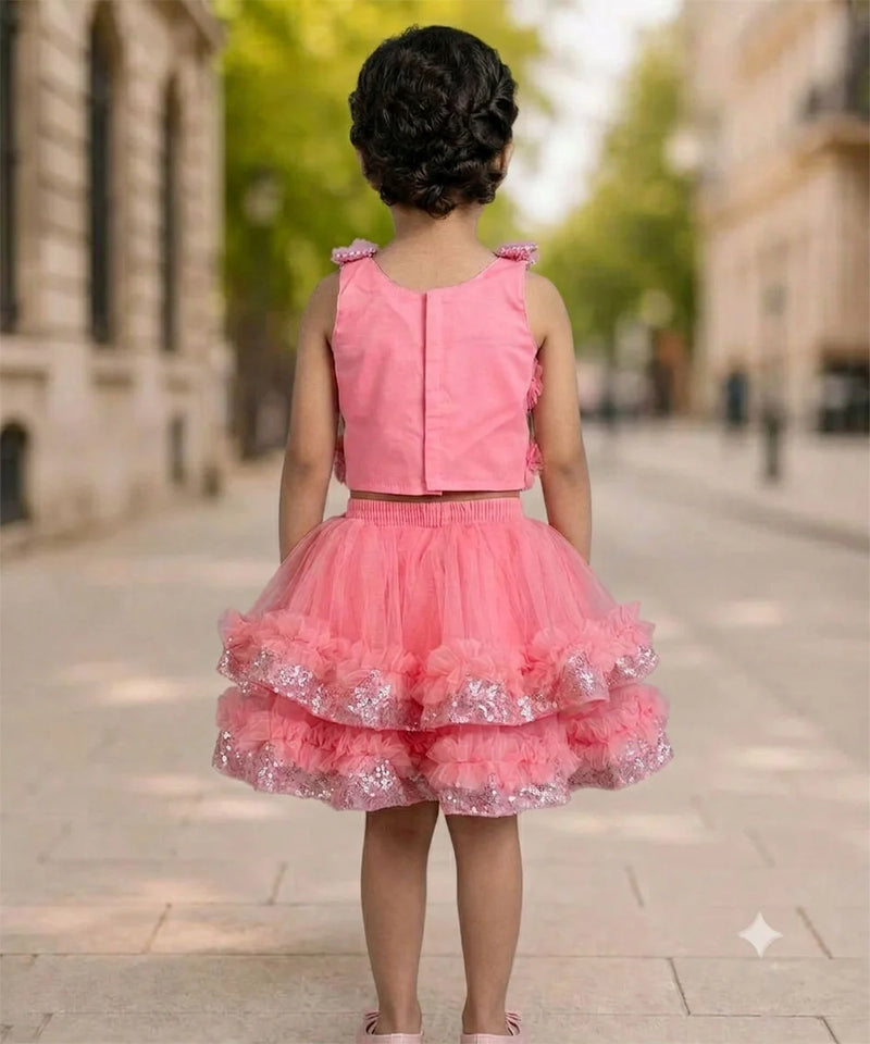 Devils N Angels Pink Sequin Top & Layered Skirt Set for Girls 0–9 Months | Jaipur